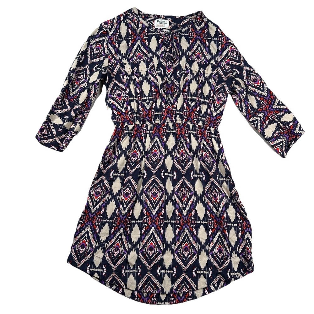 Holding Horses Dress Womens 8 Anthropolgie Western Smocked Tier Pleat Mni Aztec